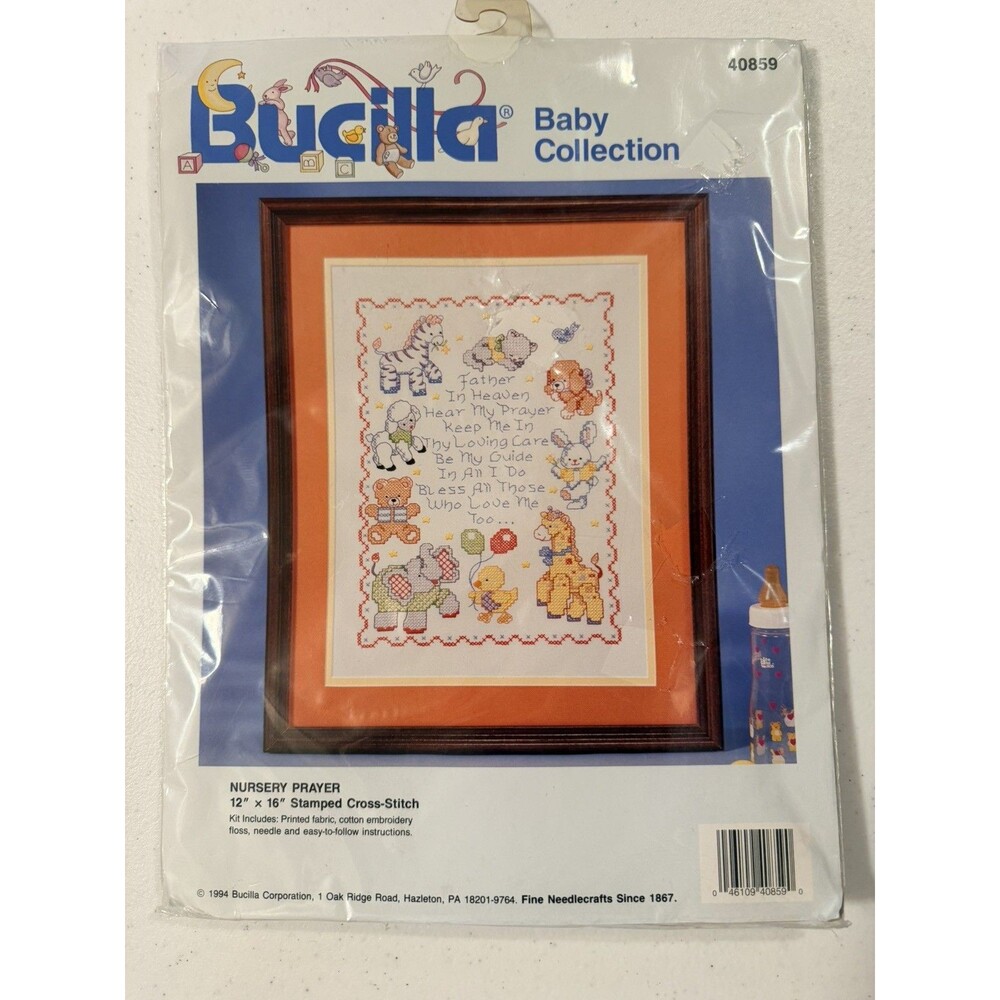 Vintage Bucilla Nursery Prayer Baby Cross Stitch Kit 40859 12x16 Sealed 1994